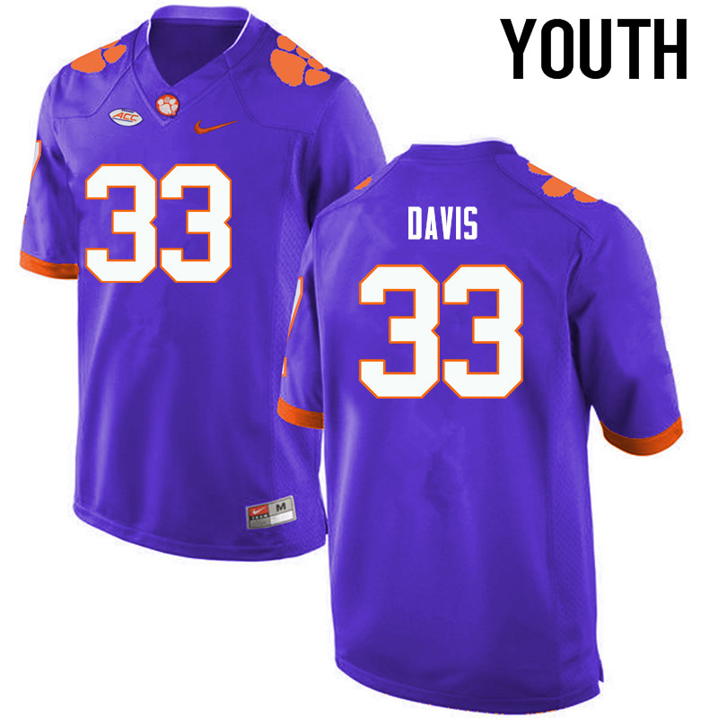 Youth Clemson Tigers #33 J.D. Davis College Football Jerseys-Purple